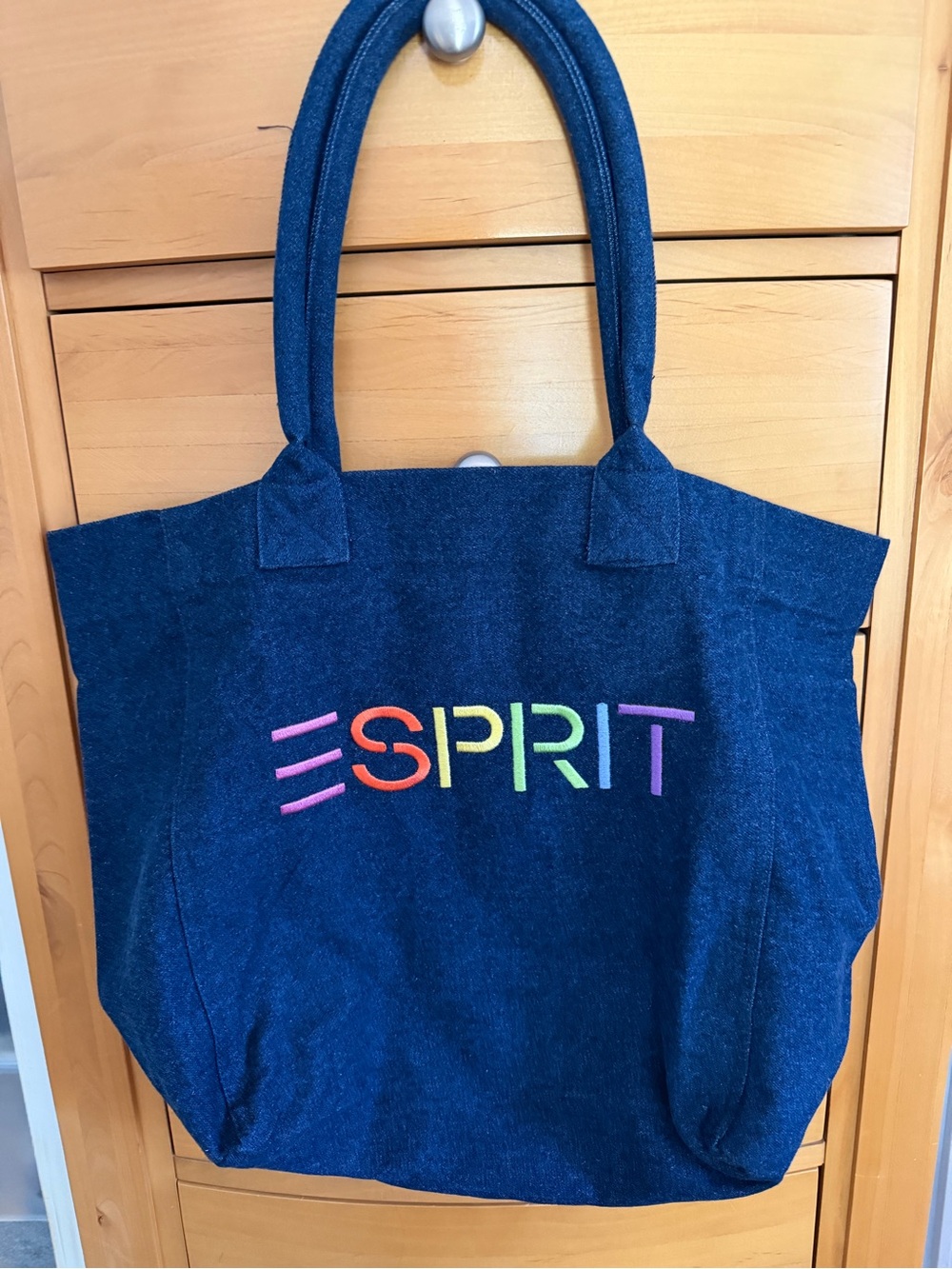 Esprit Denim Tote with Rainbow Logo